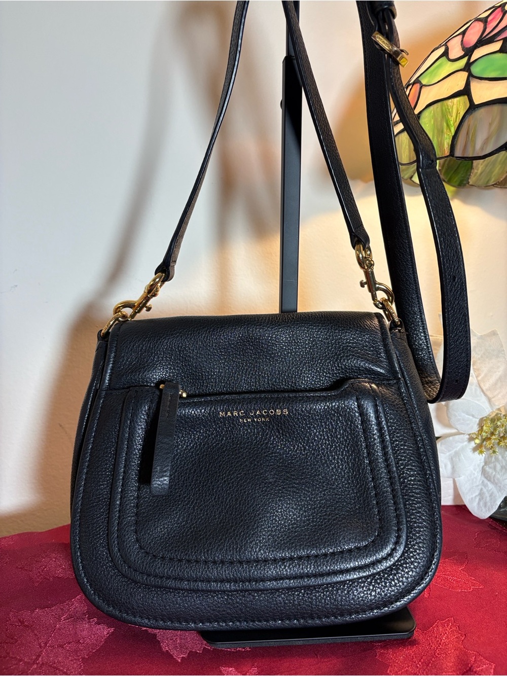 Marc Jacobs Black Pebbled Leather Crossbody with Gold Hardware